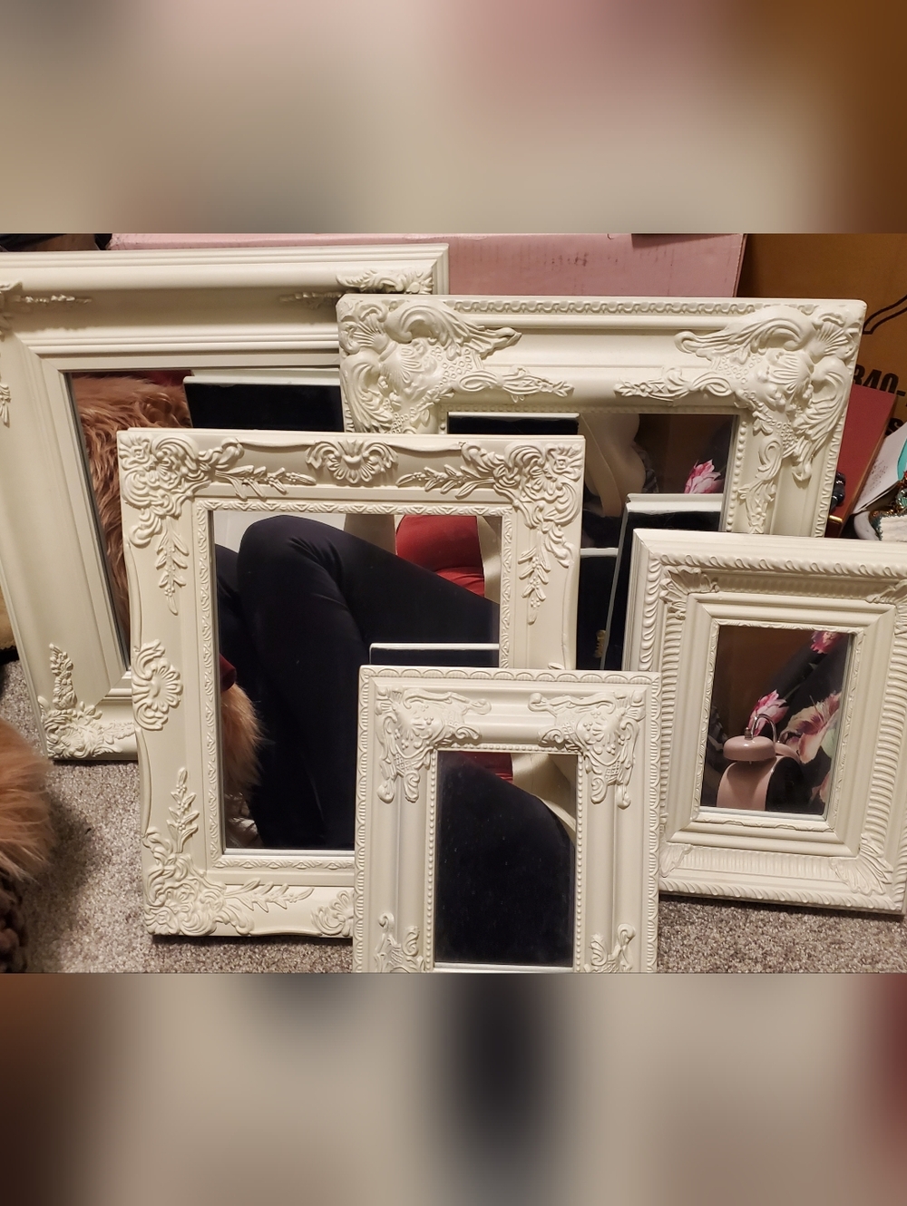 🤍White Ornate Wall Mirror Set NWT-Set of 5-Urban Barn 16"/15"/13"/9.5"/8"